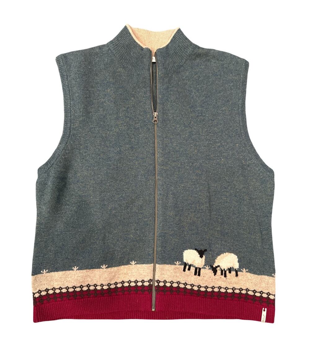 Vintage Woolrich Lambswool Sheep Sweater Vest XL Full Zip Cottagecore 90s